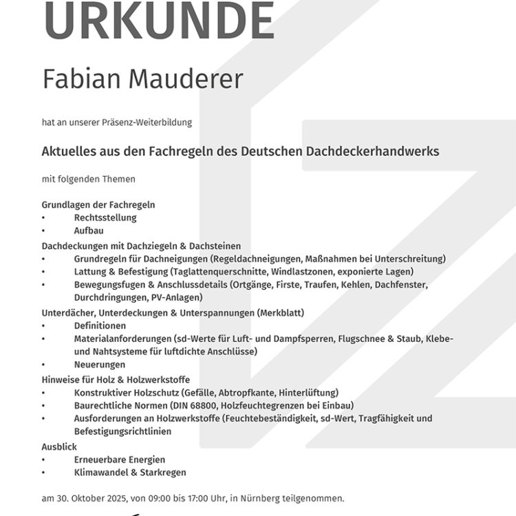 Aktuelles aus den Fachregeln des Deutschen Dachdeckerhandwerks