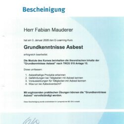 Bescheinigung Grundkenntnisse Asbest
