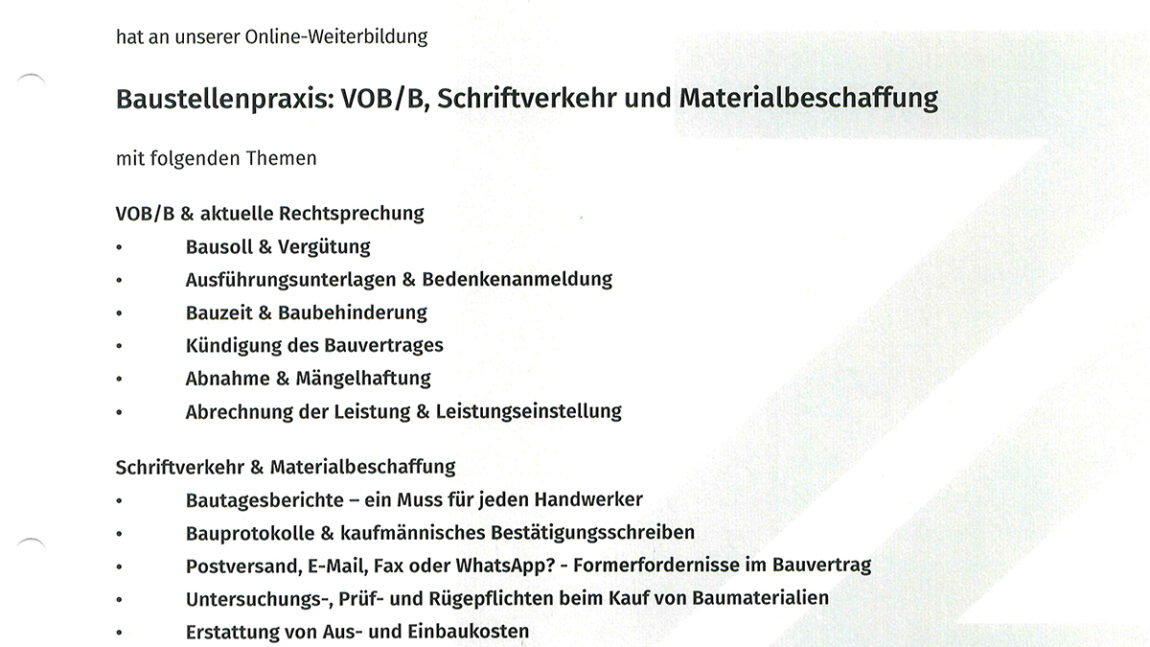 Baustellenpraxis: VOB/B, Schriftverkehr und Materialbeschaffung