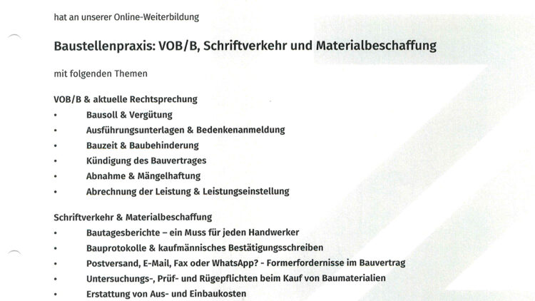 Baustellenpraxis: VOB/B, Schriftverkehr und Materialbeschaffung